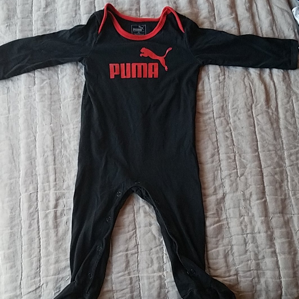 Puma footies with matching hat and bib